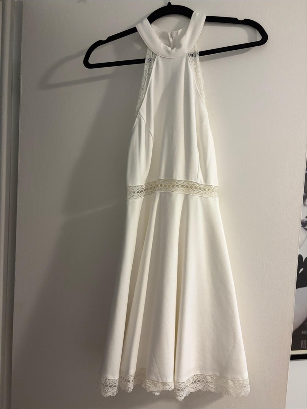 Lulu's Cream Halter Midi Dress with Lace Insets